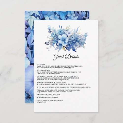 Dusty Blue Floral Wedding Guest Details Enclosure Card
