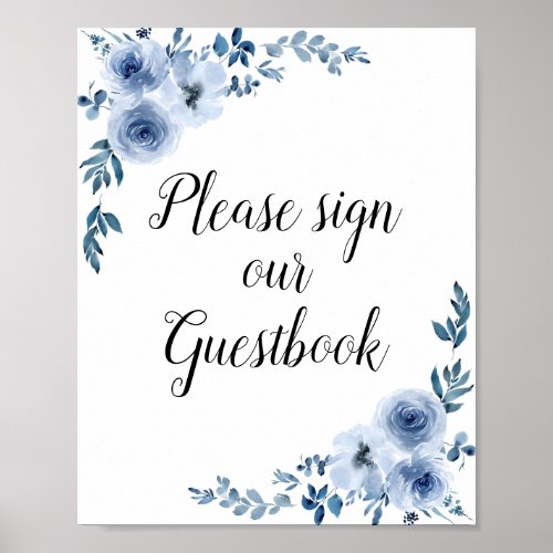 dusty blue floral wedding guestbook sign