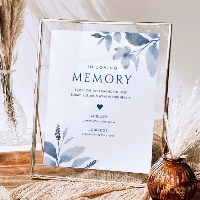 Dusty Blue Floral Wedding In Loving Memory Sign (Creator Uploaded)
