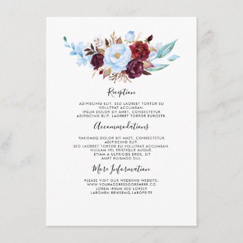 Dusty Blue Floral Wedding Information Guest Enclosure Card