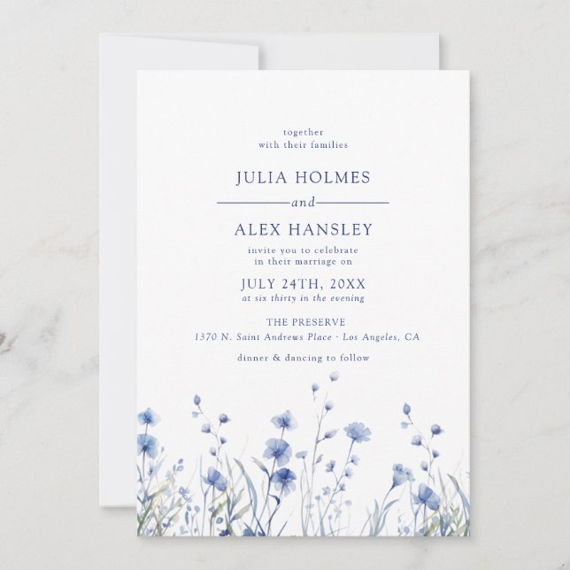 Dusty Blue Floral Wedding Invitation (Front)
