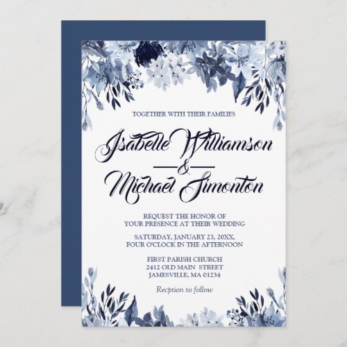 Dusty Blue Floral Wedding Invitation