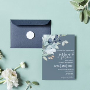 Dusty Blue Floral Wedding Invitation