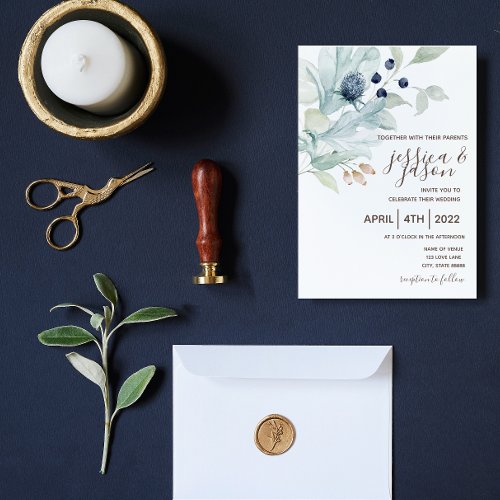 Dusty Blue Floral Wedding Invitation