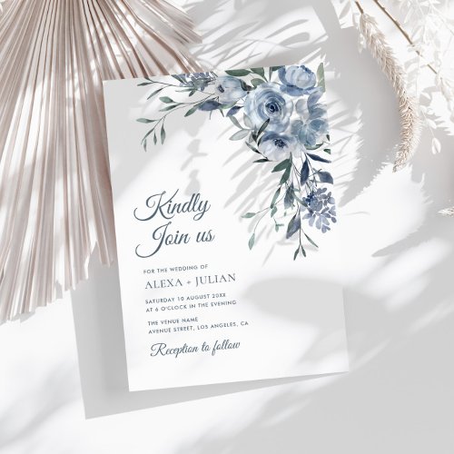 dusty blue floral wedding invitation