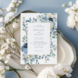 Dusty Blue Floral Wedding Invitation
