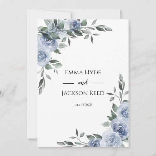 Dusty Blue Floral Wedding  Invitation