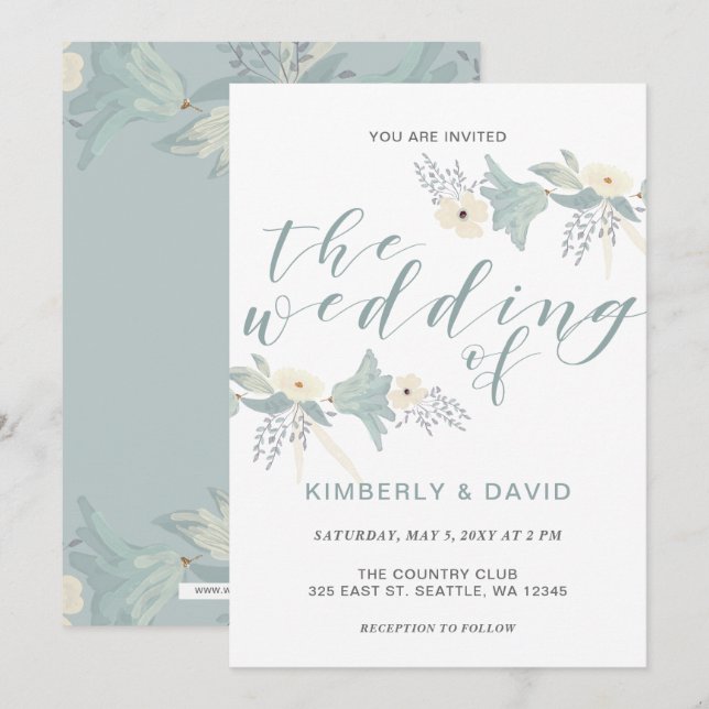 Dusty Blue Floral Wedding Invitation (Front/Back)