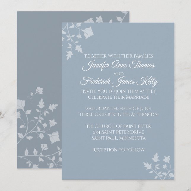 Dusty Blue Floral Wedding Invitation (Front/Back)