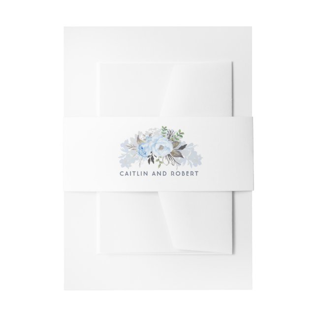Dusty Blue Floral Wedding Invitation Belly Band (Front Example)
