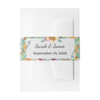 Dusty Blue Floral Wedding Invitation Belly Band