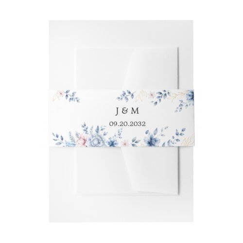 Dusty Blue Floral Wedding Invitation Belly Bands Band