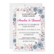 Dusty Blue Floral Wedding Invitation Card