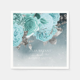 Dusty Blue Floral Wedding Luxury Napkins