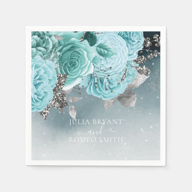 Dusty Blue Floral Wedding Luxury Napkins (Front)