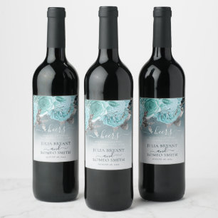 Dusty Blue Floral Wedding Luxury Wine Label