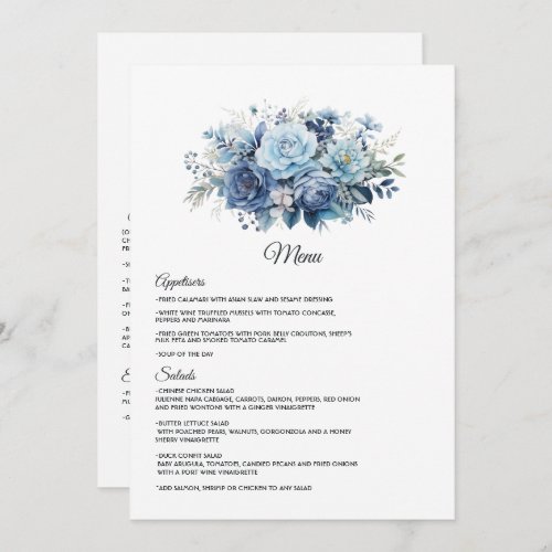 Dusty Blue Floral Wedding Menu