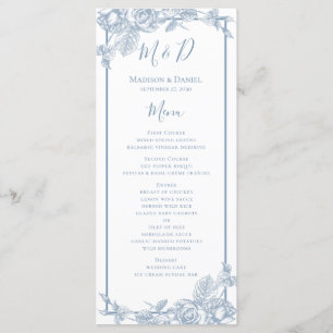 Dusty Blue Floral Wedding Menu