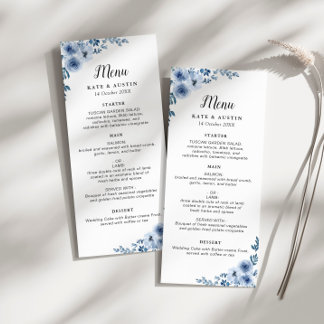 dusty blue floral wedding menu