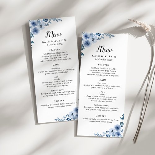 dusty blue floral wedding menu