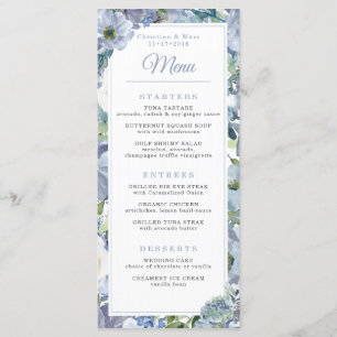Dusty Blue Floral Wedding Menu