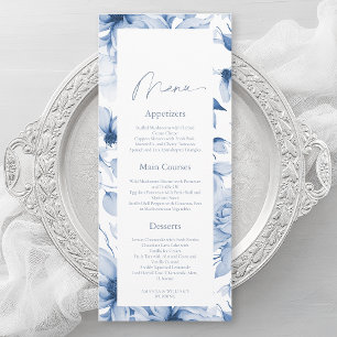 Dusty Blue Floral Wedding Menu Card