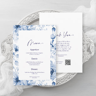 Dusty Blue Floral Wedding Menu & Thank You Card