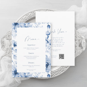Dusty Blue Floral Wedding Menu & Thank You Card