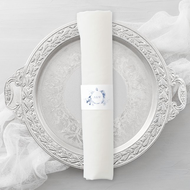 Dusty Blue Floral Wedding Napkin Band (Creator Uploaded)