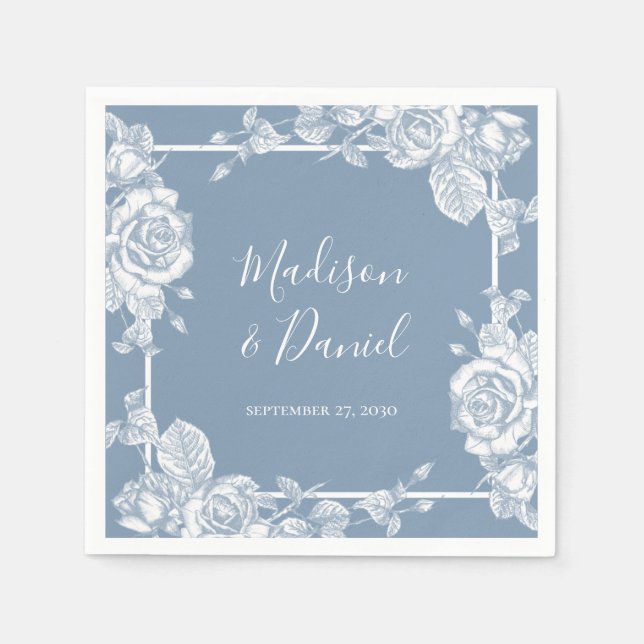 Dusty Blue Floral Wedding Napkins (Front)