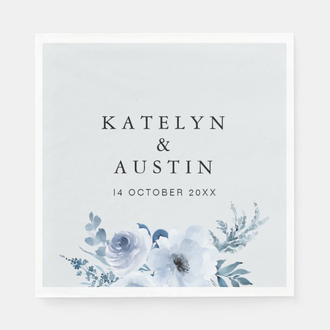 dusty blue floral wedding napkins (Front)