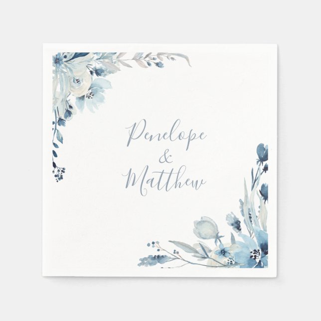 Dusty Blue Floral Wedding Napkins (Front)