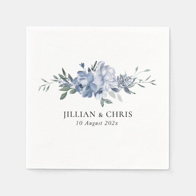 dusty blue floral wedding napkins (Front)