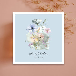 Dusty Blue Floral Wedding Napkins Elegant