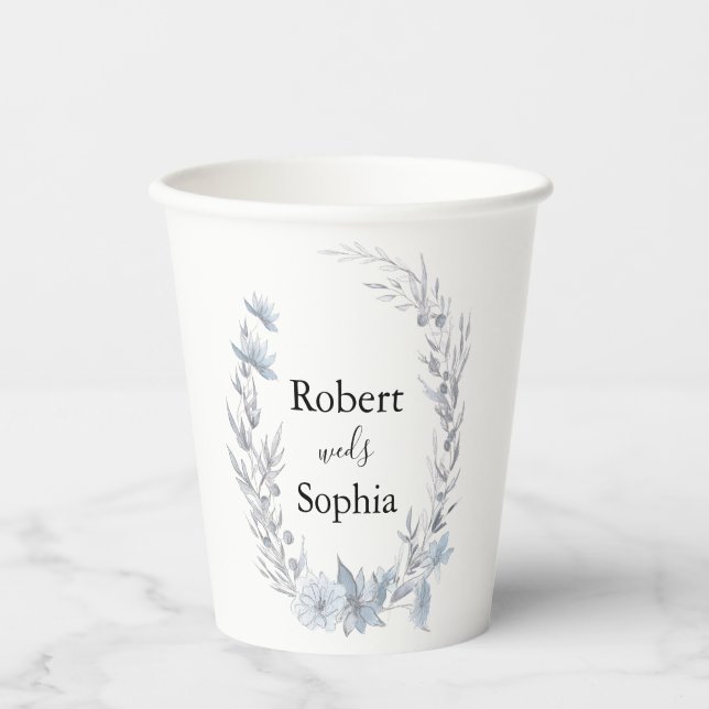 Dusty Blue Floral Wedding Paper cup (Front)