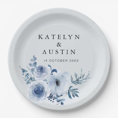 dusty blue floral wedding  paper plates