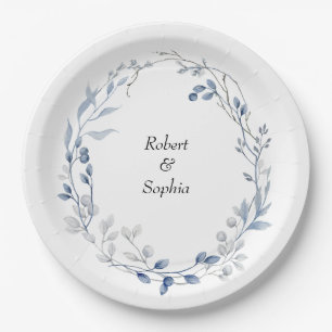 Dusty Blue Floral Wedding Paper Plates