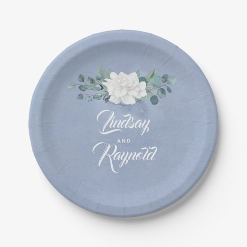 Dusty Blue Floral Wedding Paper Plates