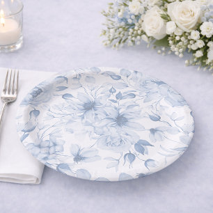 Dusty Blue Floral Wedding Paper Plates