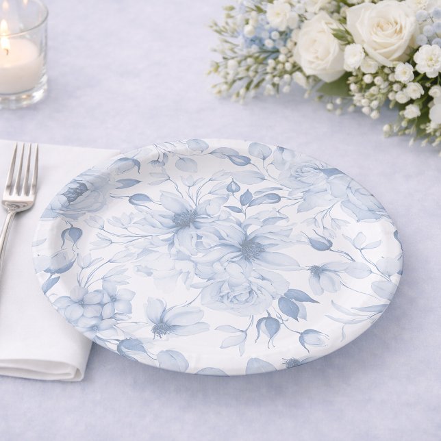 Dusty Blue Floral Wedding Paper Plates (Creator Uploaded)