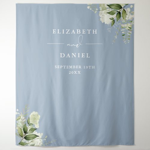 Dusty Blue Floral Wedding Photo Booth Backdrop