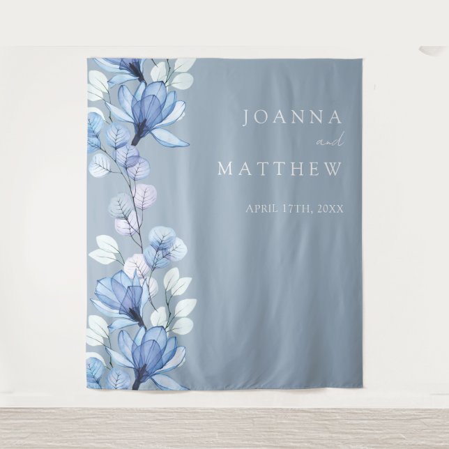Dusty Blue Floral Wedding Photo Booth Backdrop (Front)