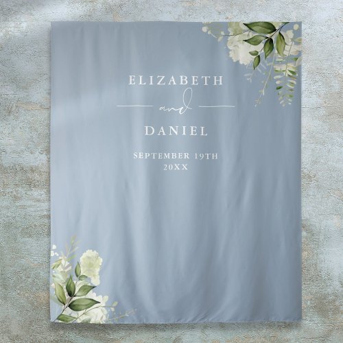 Dusty Blue Floral Wedding Photo Booth Backdrop