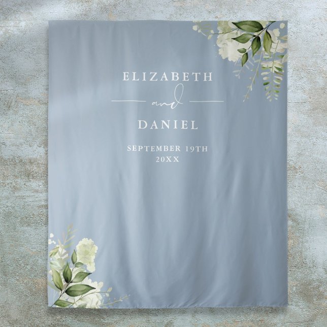 Dusty Blue Floral Wedding Photo Booth Backdrop (Dusty Blue Floral Wedding Photo Booth Backdrop)