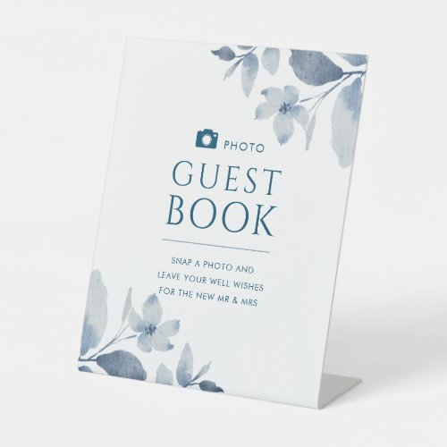 Dusty Blue Floral Wedding Photo Guest Book Sign