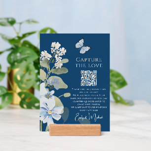 Dusty Blue Floral Wedding Photo Sharing QR Code Holder
