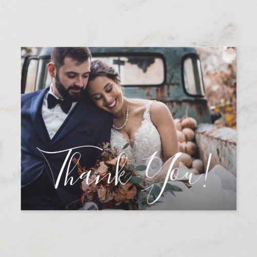 Dusty Blue Floral Wedding Photo Thank You Postcard