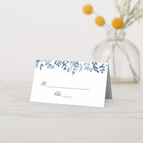 Dusty blue floral wedding place card