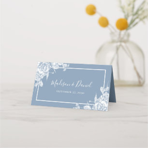 Dusty Blue Floral Wedding Place Card