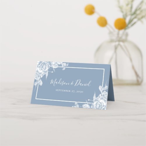 Dusty Blue Floral Wedding Place Card